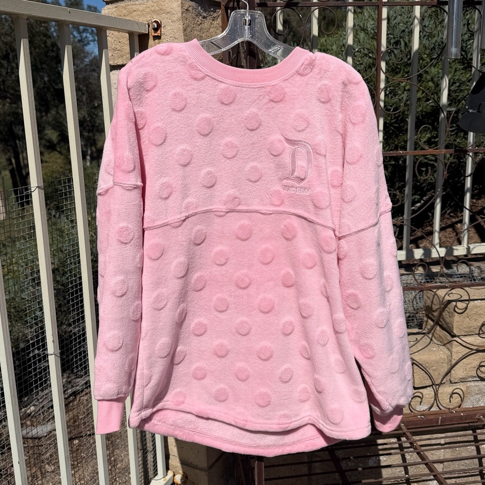 *SOLD* Disney Resort Piglet Pink Polka Dot Fuzzy Spirit Jersey Pullover Small